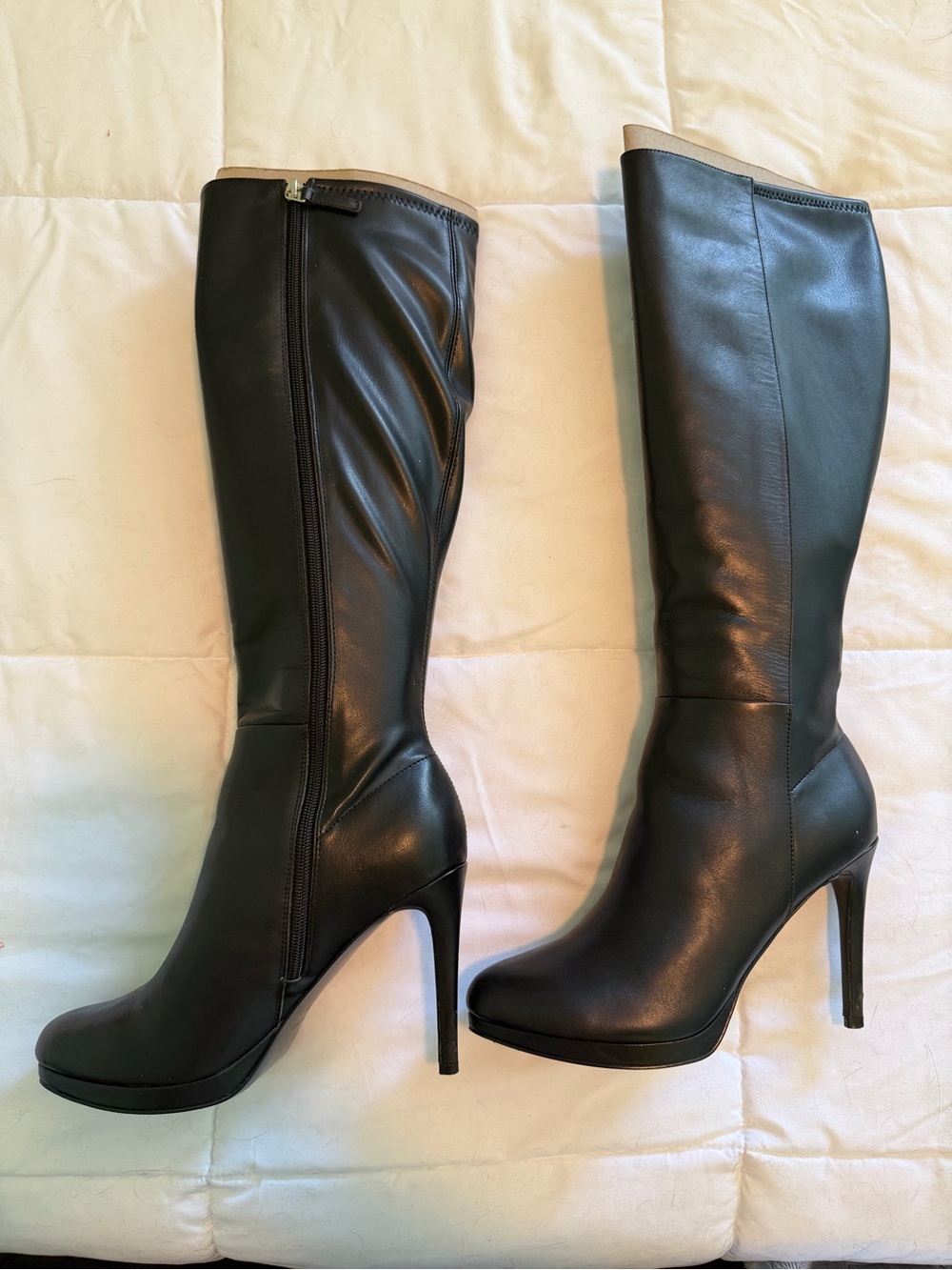 Nine West Black Knee-High Leather Stiletto Boots